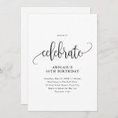 Celebrate Black/White Moderne Kalligrafie Einladung (Vorne/Hinten)