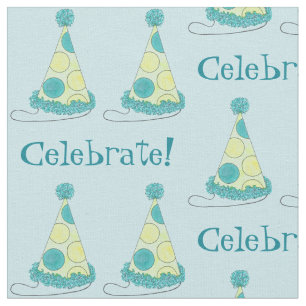 Celebrate Blue Polka Dot Party Hat Birthday Bday Stoff