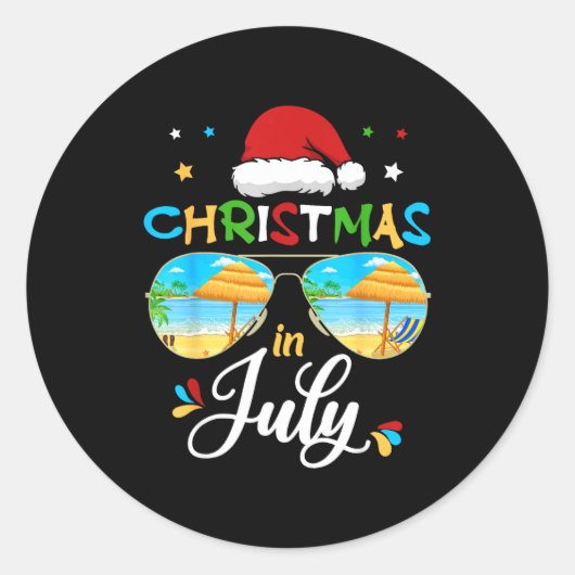 Celebrate Christmas In July Funny Beach Summer Chr Runder Aufkleber (Vorderseite)