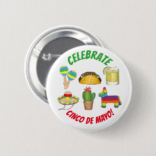 Celebrate Cinco de Mayo Fiesta Taco Piñata Cactus Button
