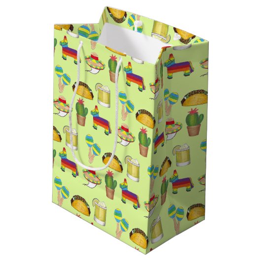 Celebrate Cinco de Mayo Fiesta Taco Piñata Cactus Mittlere Geschenktüte (Rückseite Schrägansicht)