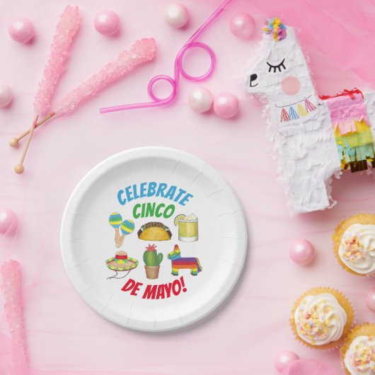 Celebrate Cinco de Mayo Fiesta Taco Piñata Cactus Pappteller (Party)