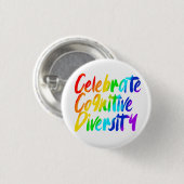 Celebrate Cognitive Diversity | Rainbow Typografie Button (Vorne & Hinten)