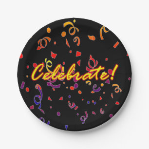 Celebrate Confetti Black Pappteller