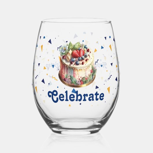 Celebrate, Confetti und Cake Stemless Weinglas Weinglas Ohne Stiel (Vorderseite)