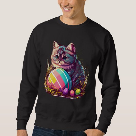 Celebrate Easter Charming Cat with Egg for Cat Sweatshirt (Vorderseite)