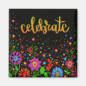 Celebrate farbenfrohe Blume Black Trendy Inspirier Magnet (Vorne)