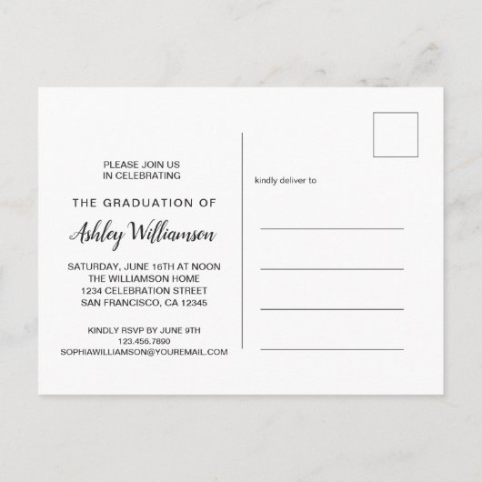 Celebrate Foto Black Ombre Graduation Party Einladungspostkarte (Rückseite)