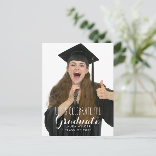 Celebrate Foto Graduation Party Einladungspostkarte (Stehend Vorderseite)