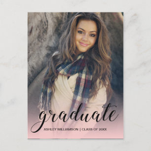 Celebrate Foto Pink Ombre Graduation Party Einladungspostkarte