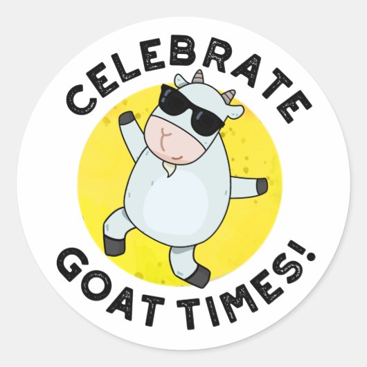 Celebrate Goat Times Positive Animal Puff Runder Aufkleber (Vorderseite)