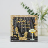 Celebrate Gold Black Glitzer Heelses Champagne Par Einladung (Stehend Vorderseite)