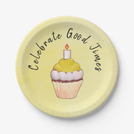 Celebrate Good Times Cupcake Yellow Pappteller