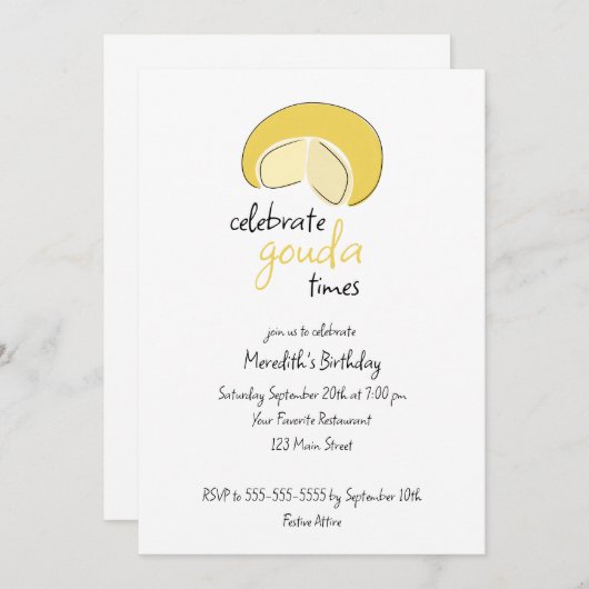 Celebrate Gouda Times Cheese Wheel Birthday Party Einladung (Vorne/Hinten)
