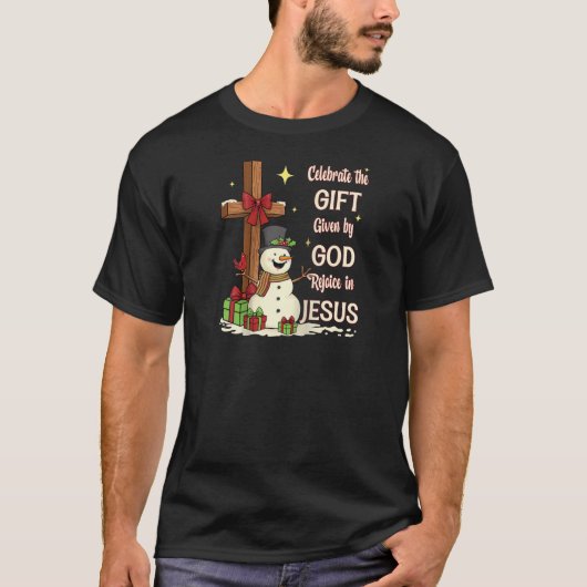 Celebrate Jesus Birth Christmas Snowman Christian T-Shirt (Vorderseite)