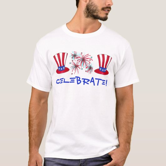 Celebrate Juli 4. Feuerwerk Uncle Sam USA T-Shirt (Vorderseite)
