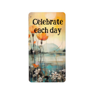Celebrate Life Abstrakt Landschaft mit roten Mohnc Adressaufkleber