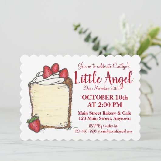 Celebrate Little Angel Food Cake New Baby Dusche Einladung (Stehend Vorderseite)