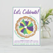 Celebrate Mardi Gras Carnival Party King Cake Einladung (Stehend Vorderseite)