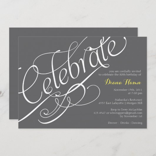 "CELEBRATE" Meilenstein Geburtstag oder Veranstalt Einladung (Vorne/Hinten)