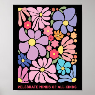 Celebrate Minds aller Art Blume Neurodiversit Poster