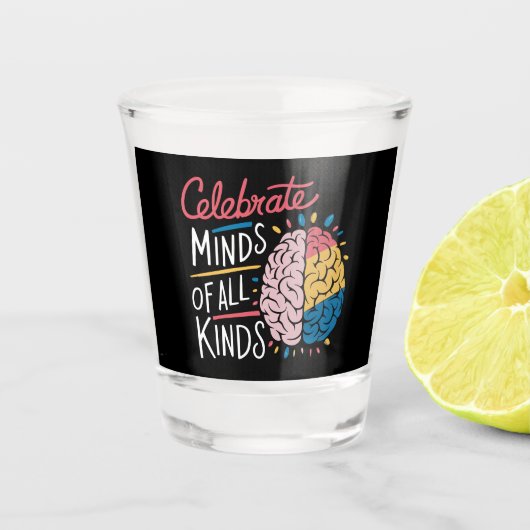 Celebrate Minds aller Art von Autismus Bewusstsein Schnapsglas (Vorderseite)