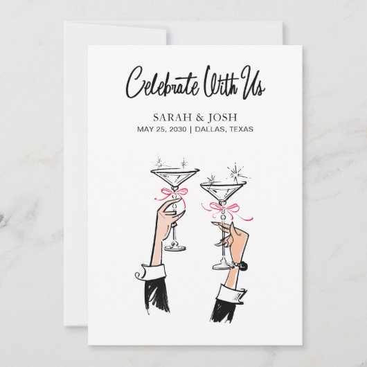 Celebrate mit uns Black & White Simple Champagne Einladung (Vorderseite)