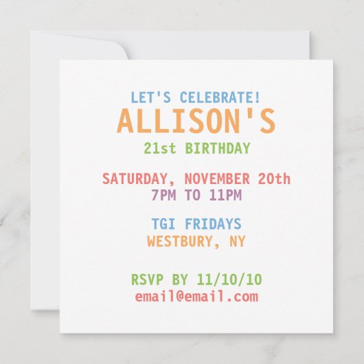 CELEBRATE Moderne Einladung (Rückseite)