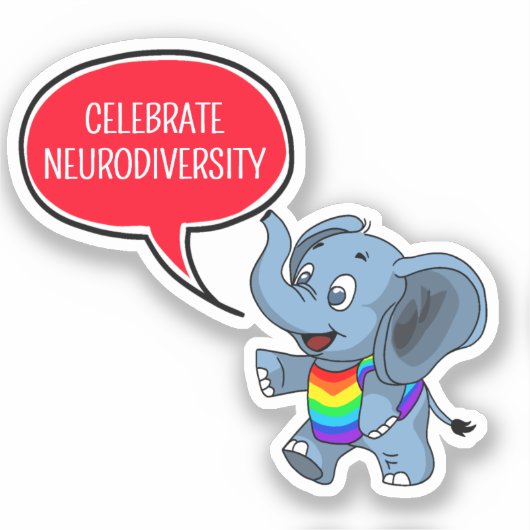 Celebrate Neuroversity Elephant Typografie Aufkleber (Vorderseite)