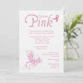 Celebrate Pink Brustkrebs Einladung (Stehend Vorderseite)