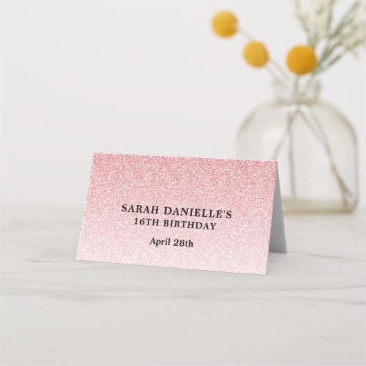 Celebrate Pink Glitzer Personalisiert Platzkarte (Rückseite)