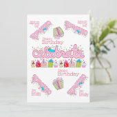 Celebrate Pink Happy Birthday Einladung (Stehend Vorderseite)