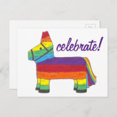 Celebrate Rainbow Piñata Mexico Fiesta Party Pride Einladungspostkarte (Vorne/Hinten)
