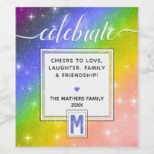 CELEBRATE 🌈 Regenbogen + Monogramm Weinetikett (Einzelnes Label)