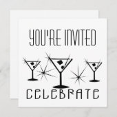 Celebrate - Retro Martinis - Schwarz & Weiß Einladung (Vorne/Hinten)