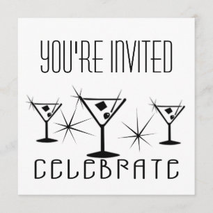 Celebrate - Retro Martinis - Schwarz & Weiß Einladung