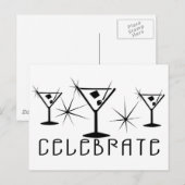 Celebrate - Retro Martinis - Schwarz & Weiß Postkarte (Vorne/Hinten)