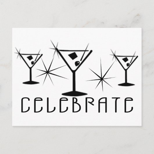 Celebrate - Retro Martinis - Schwarz & Weiß Postkarte (Vorderseite)