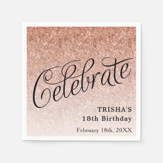 Celebrate Rose Gold Glitzer Personalisiert Serviette (Vorderseite)