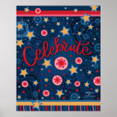 Celebrate Stars Blume Spaß Blue Stripe Poster (Vorne)