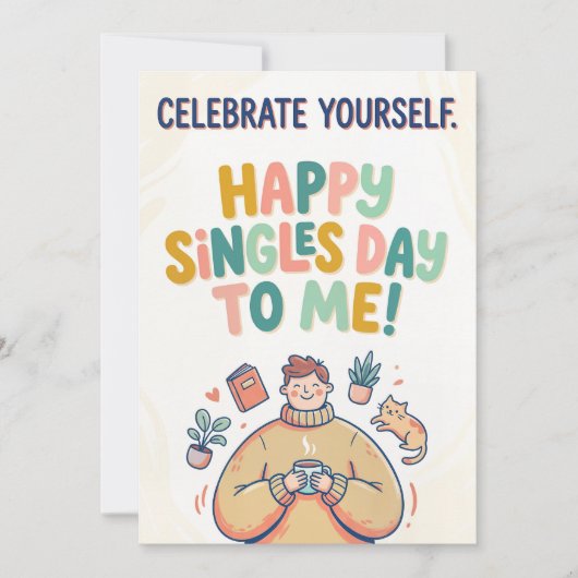 Celebrate Yourself Singles Day Illustration Feiertagskarte (Vorderseite)