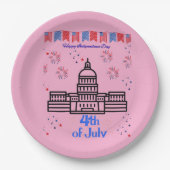 Celebrating 4th of July light pink Pappteller (Vorderseite)