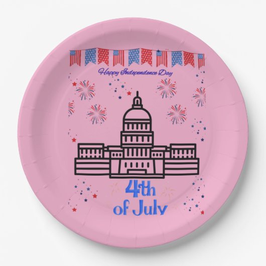 Celebrating 4th of July light pink Pappteller (Vorderseite)