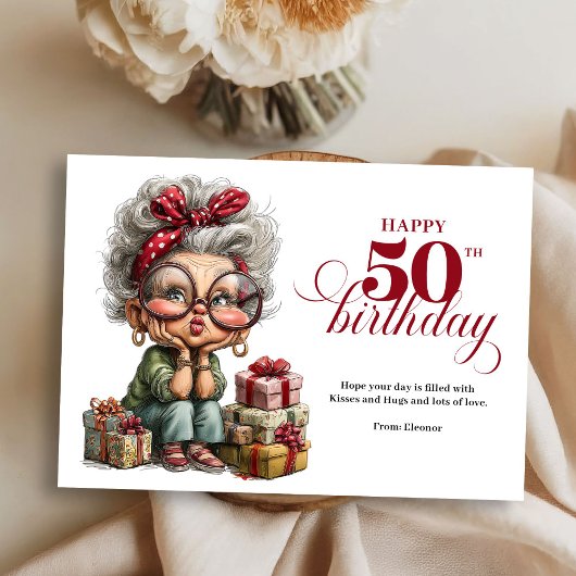 Celebrating 50 funny lady birthday greeting card einladung
