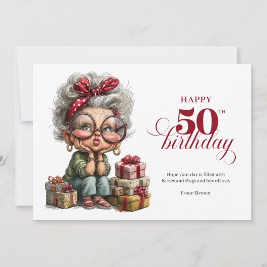 Celebrating 50 funny lady birthday greeting card einladung (Vorderseite)