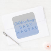 Celebrating Baby Blue Silver Ombre Showsticker Quadratischer Aufkleber (Umschlag)