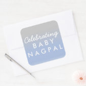 Celebrating Baby Blue Silver Ombre Showsticker Quadratischer Aufkleber (Umschlag)