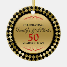 Celebrating - Golddiamanten und rote Wirbel Keramikornament