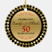 Celebrating - Golddiamanten und rote Wirbel Keramikornament (Hinten)