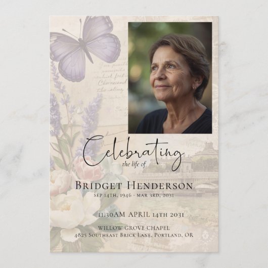 Celebrating Life Lavander Butterfly Photo Funeral Programm (Vorderseite)